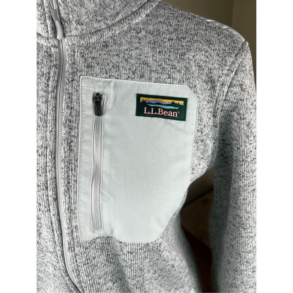 L.L.Bean Sweater Fleece Full-Zip Overlay Jacket Women's large Heather Gray Logo - Picture 6 of 6